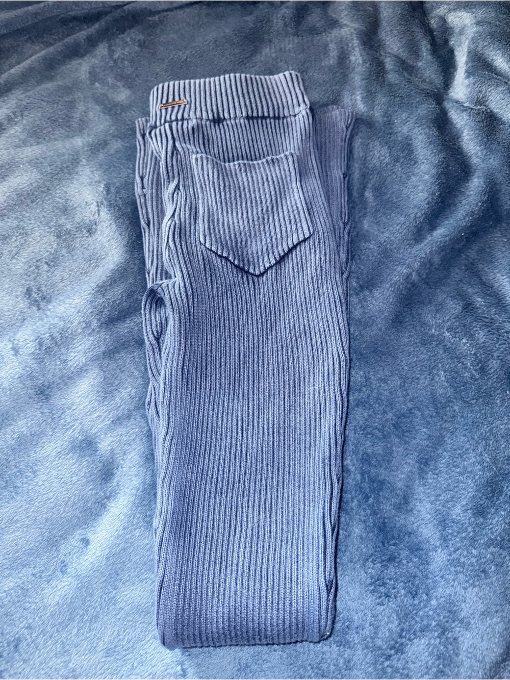 Maniere De Voir Ribbed Knit Leggings in Blue